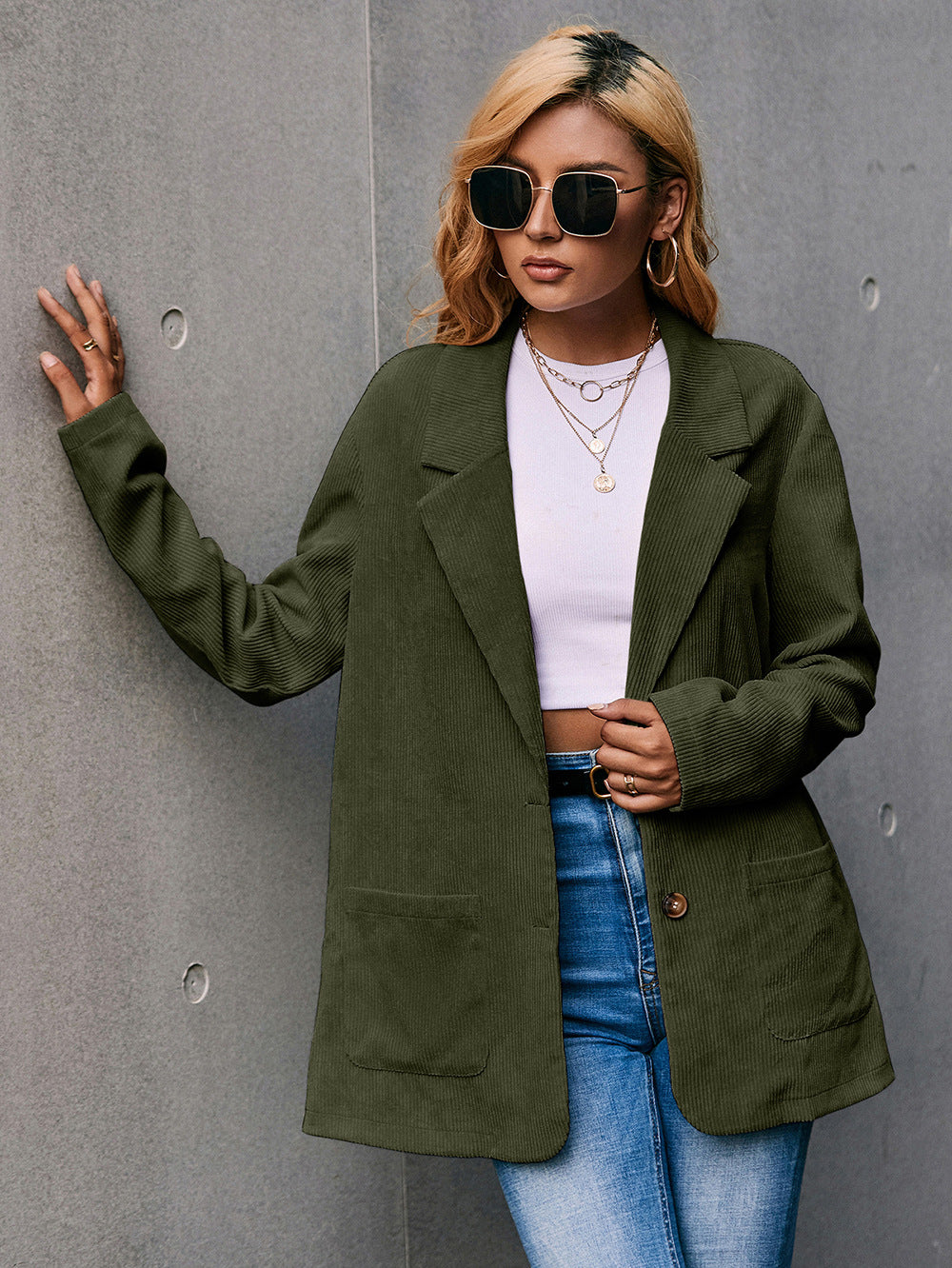 Corduroy Single-Breasted Blazer