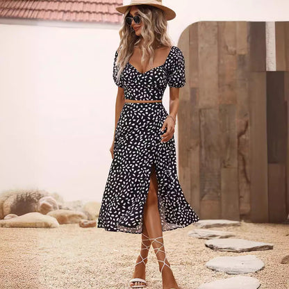 Short Sleeve Split Skirt Set