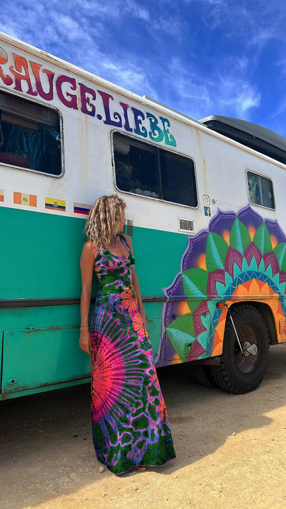 Summer Sexy Open Back Tie Dye Dress Green