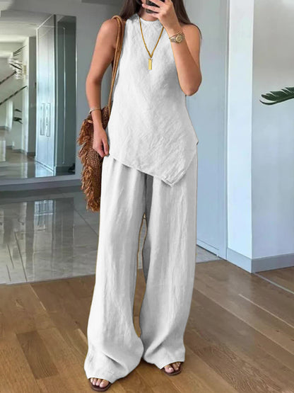 Irregular sleeveless casual two-piece set White