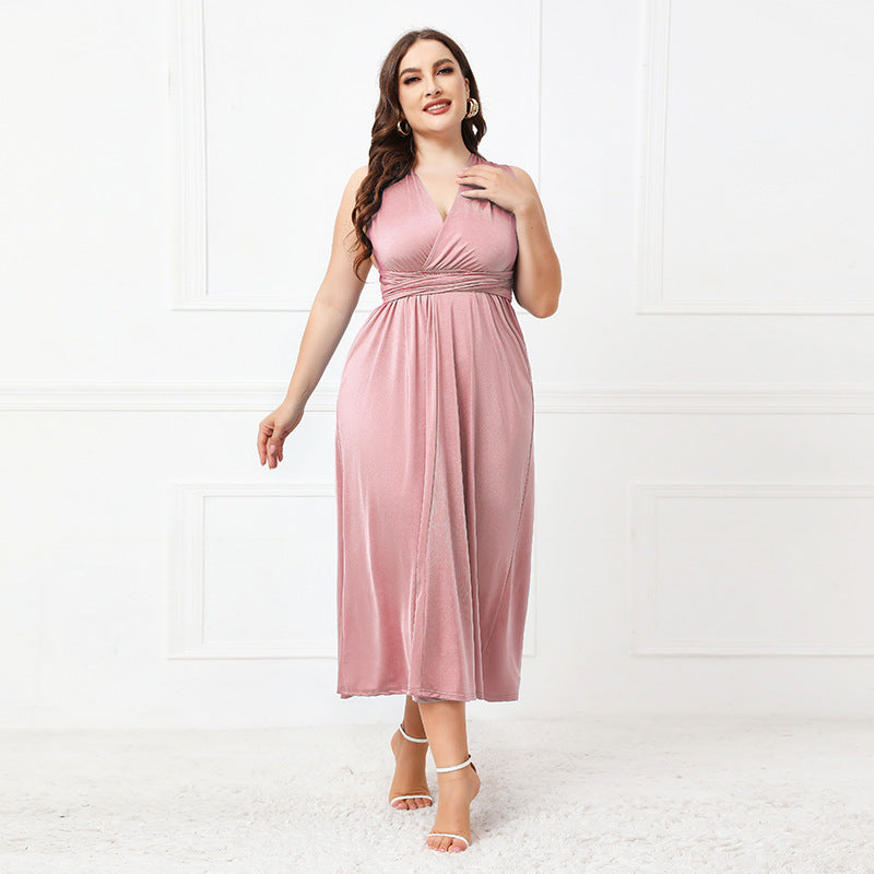 Plus Size Sexy Ankle Length Semi Formal Dress Pink