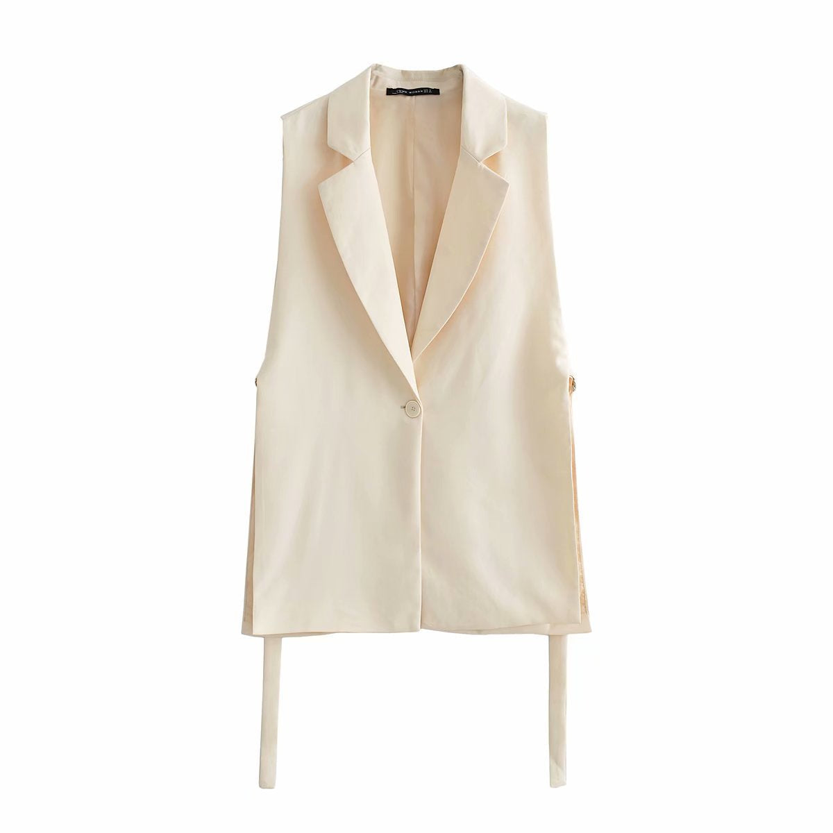 Solid Color Split Vest Blazer Beige