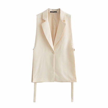 Solid Color Split Vest Blazer Beige