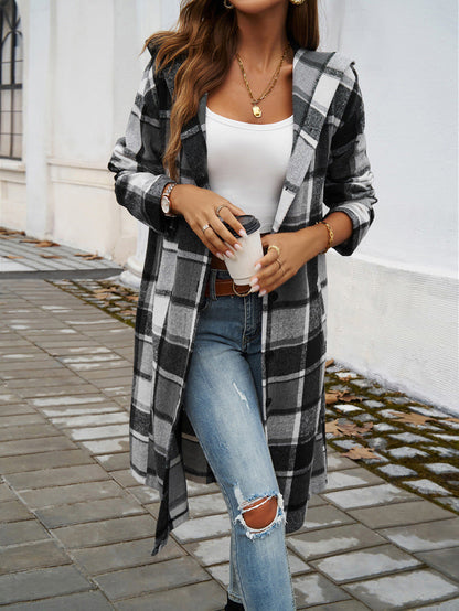 Contrast Color Hooded Coat