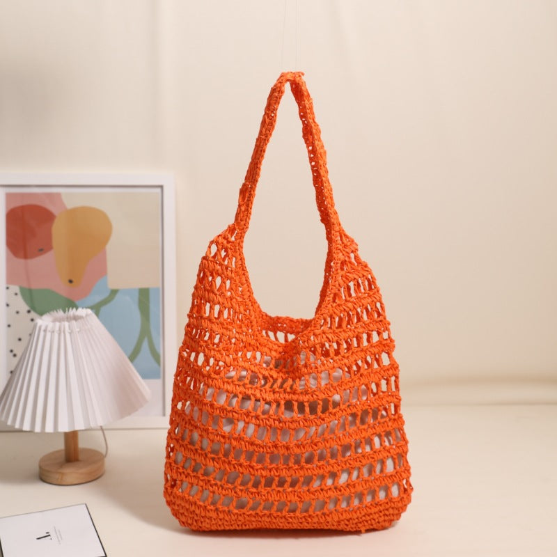 Crochet Handmade Cutout Tote Beach Bag One Size Orange
