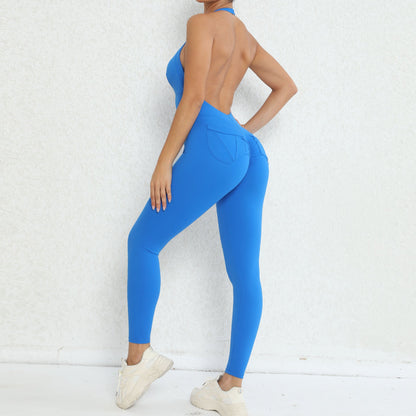 Open Back Sexy Halter Jumpsuit royal blue