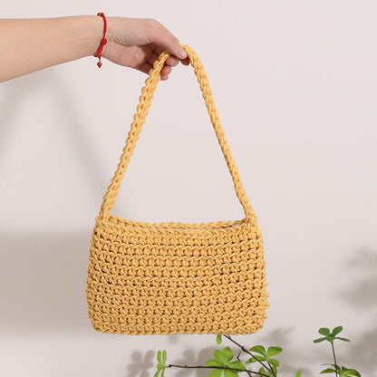 Small Shoulder Bag Clutch Versatile Handbag One Size Cotton Thread Shoulder Yellow