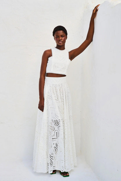 Spring Summer Sleeveless Long Skirt Pocket Set Casual Vacation Loose Two Piece Set Women White Set