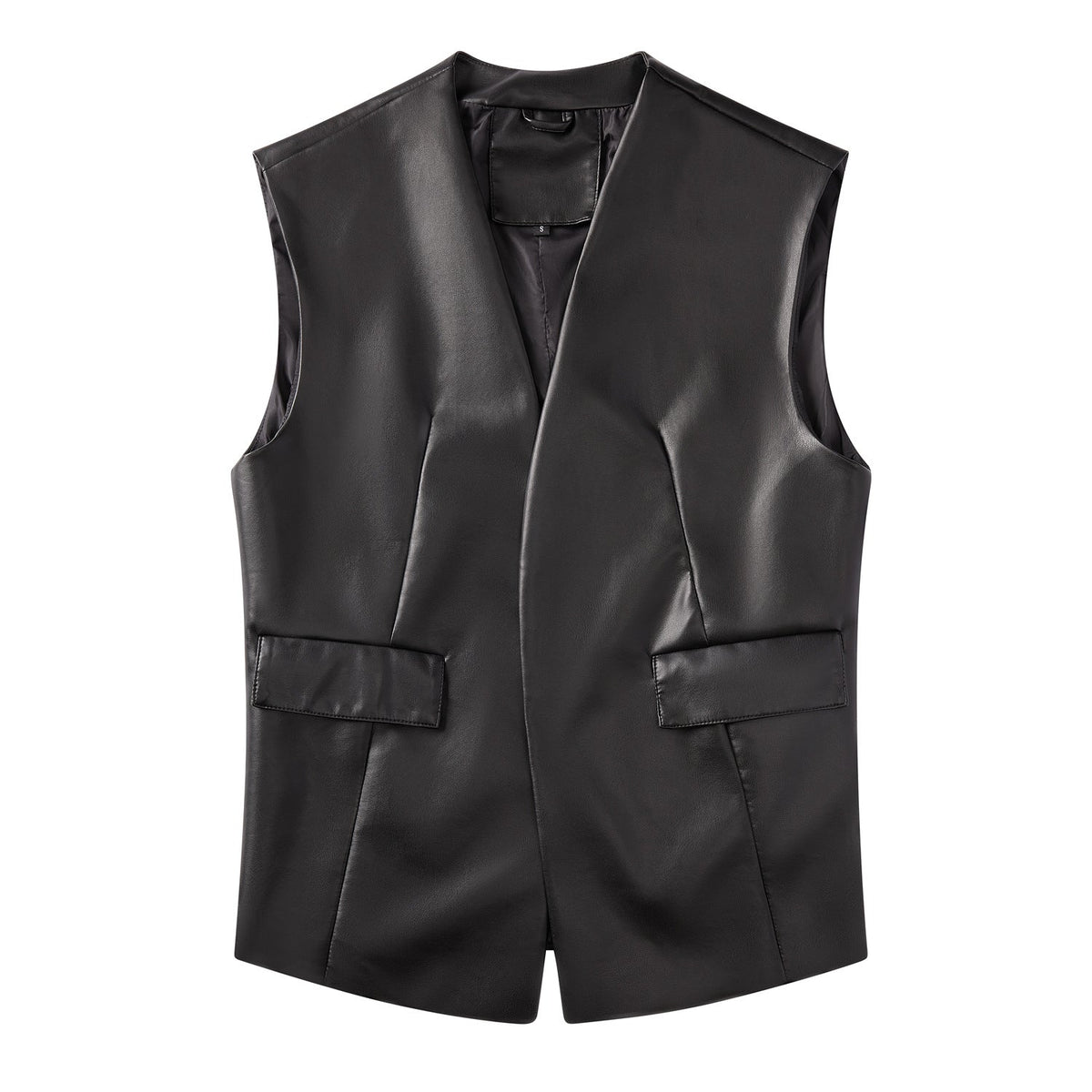 Sleeveless Faux Leather Cardigan Vest Black