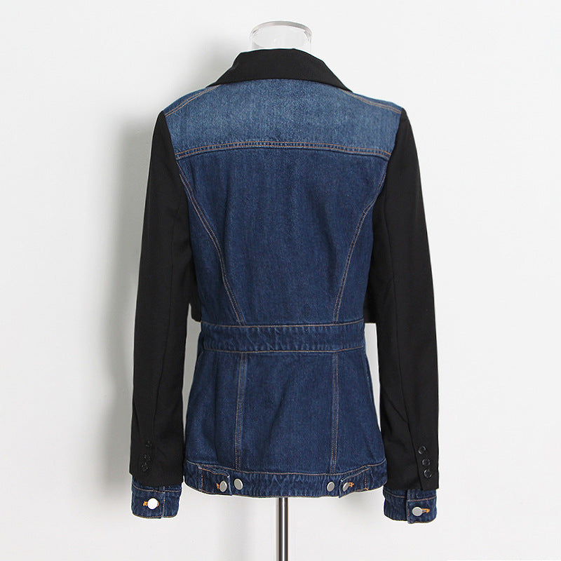 Denim Splicing Slim Blazer