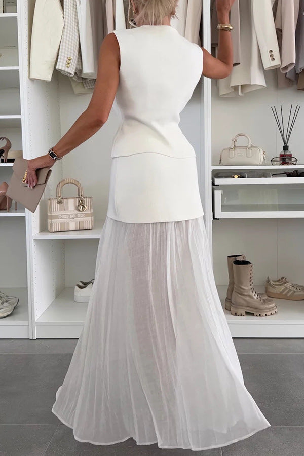 Clidress Fashion Vest & Chiffon Skirt Set