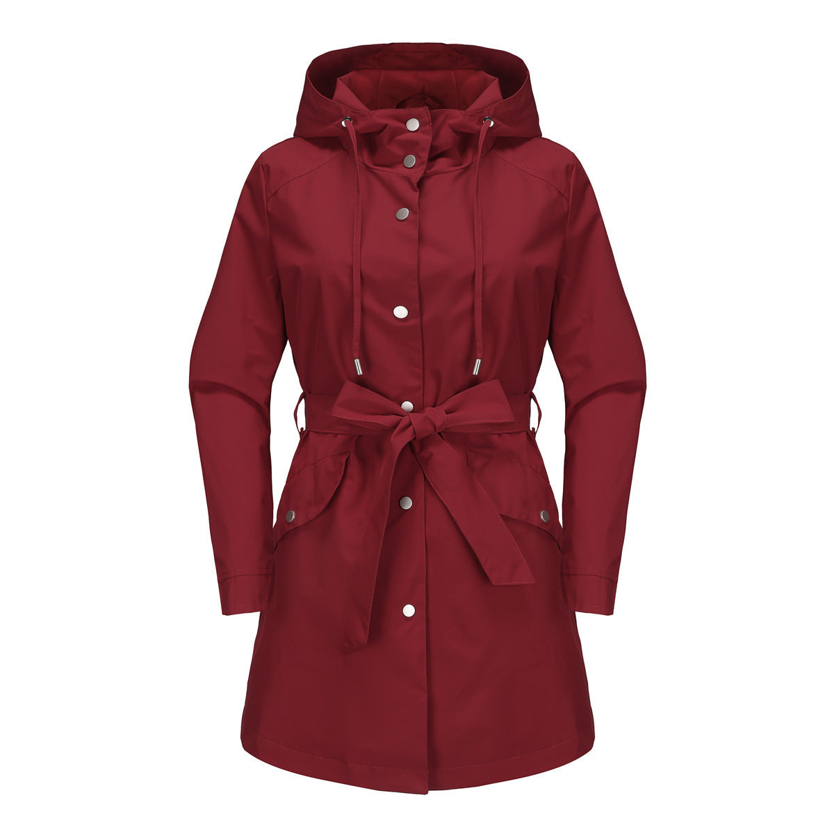Hooded Waterproof Loose Trench Coat Burgundy