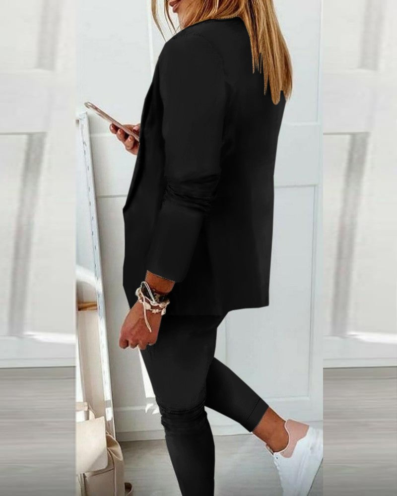 Clidress Slim Blazer Leisure Suit 2 Pieces Set