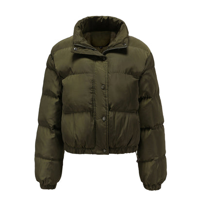 Long Sleeve High Collar Padded Jacket Army Green