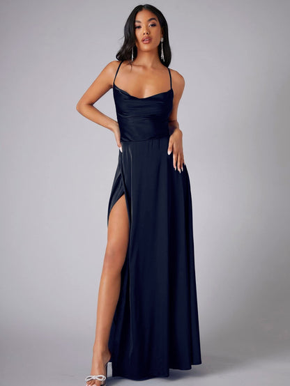 Solid Sexy Special Occasion Dress Navy Blue