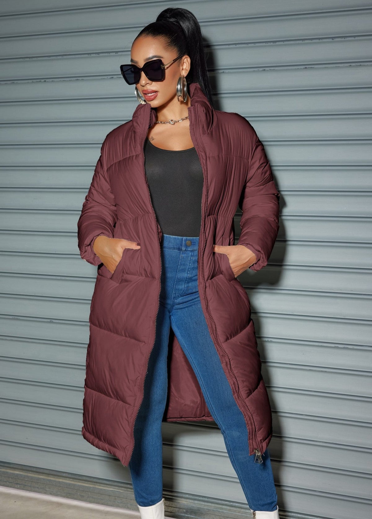 Solid Zipped Long Cotton Jacket