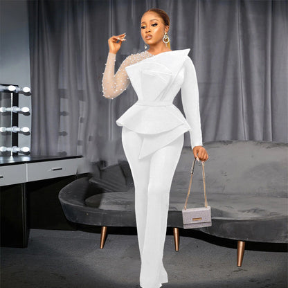 Embellished Formal Jumpsuit White