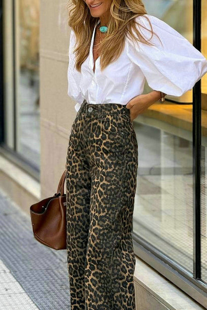Clidress Blouse Shirt & Leopard Pants Set