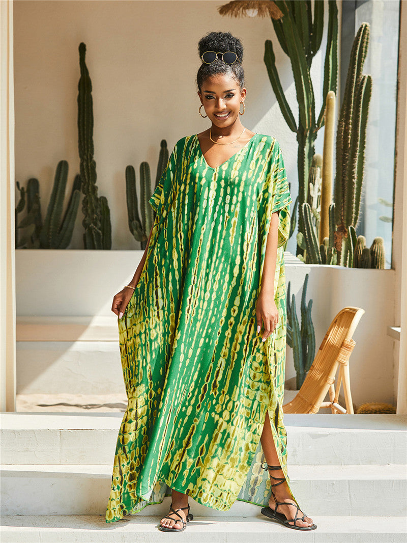 Brenda Day to Night Kaftan One Size Green and Yellow