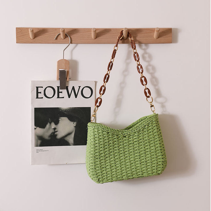 Hand Crochet Woven Bag Shoulder Mini Messeneger Bag One Size New Year Crescent Green