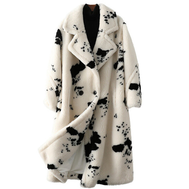 Wool Faux Fur Loose Trench Coat Multicolor