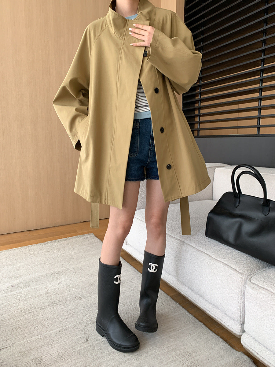 Graceful Draping Long Coat Khaki