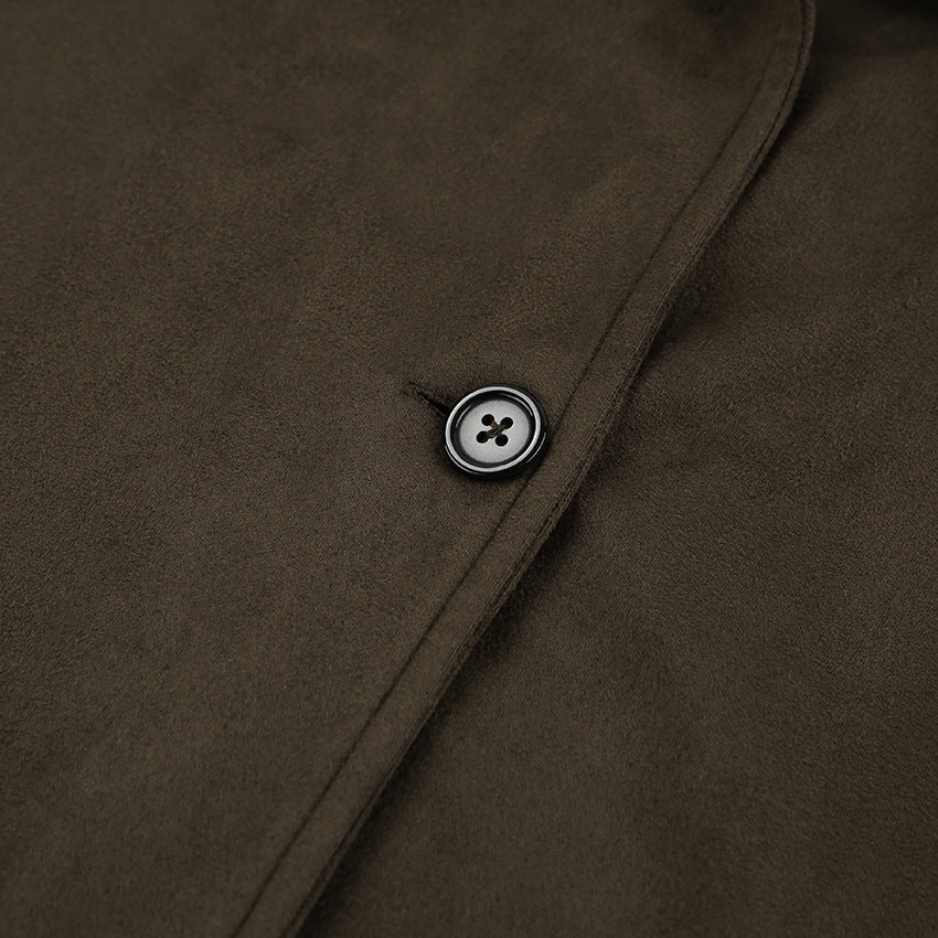 Brown Suede Long Sleeve Long Coat