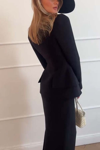 Clidress 2 Button Suit Blazer and Skirts 2 Pieces Set