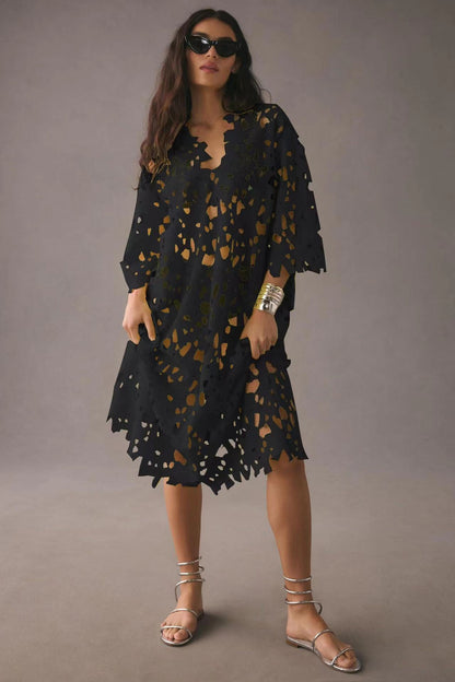 Casual Loose Fit Beach Dress One Size Black