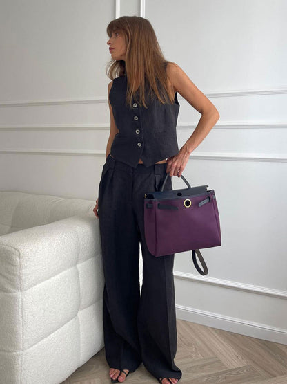 Vest & Casual Pants Two Piece Set Black