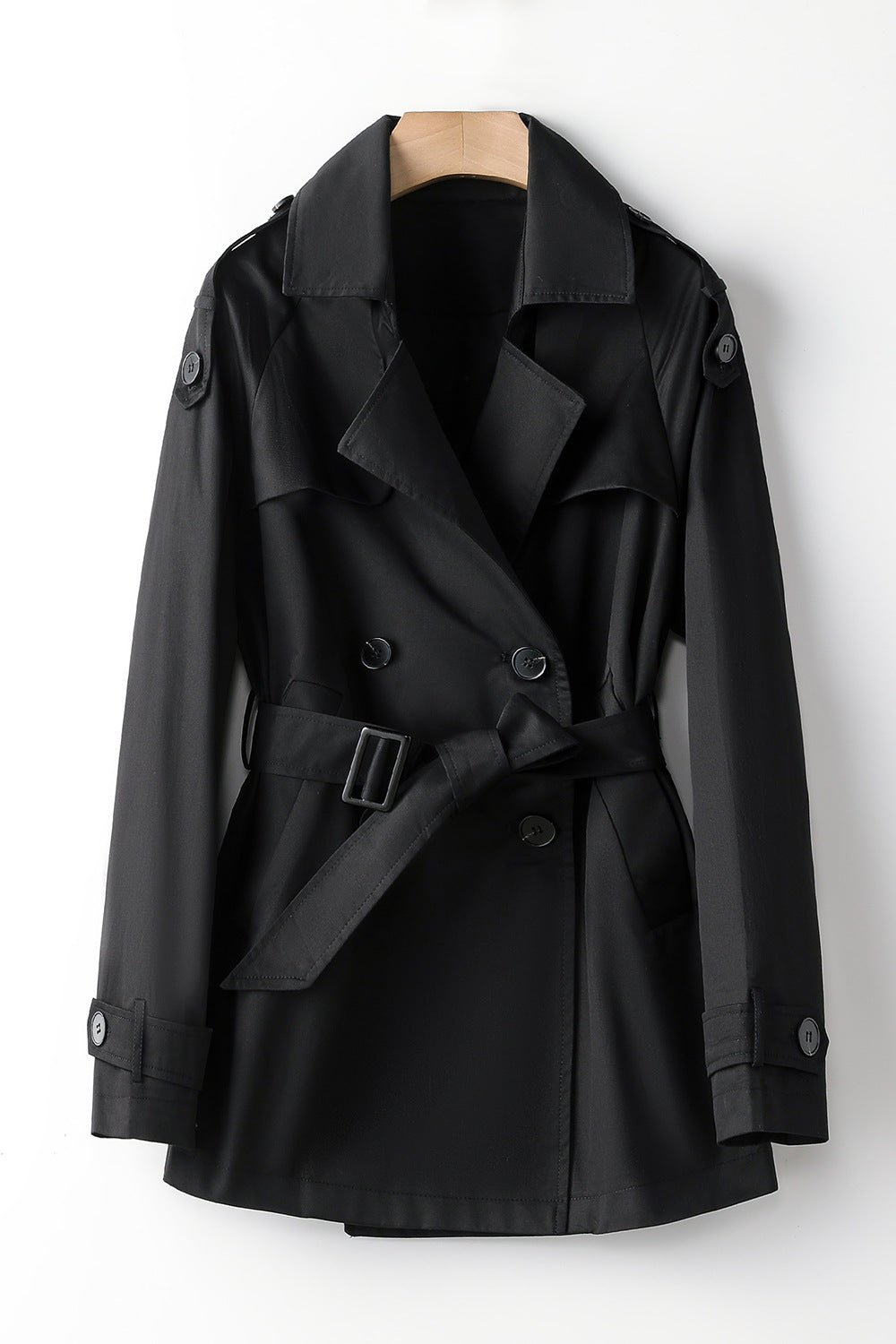 Lace-up Slimming Trench Coat Black