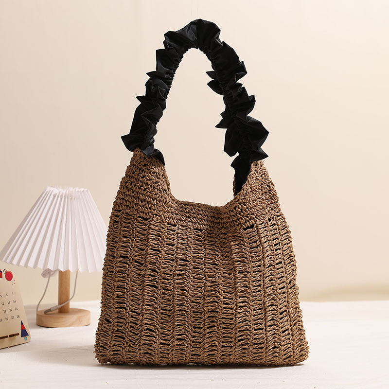 Lacework Straw Bag Solid Color Woven Bag Casual One Size Black Lace