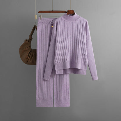 Mock Neck Sweater Set Solid One Size Lavender
