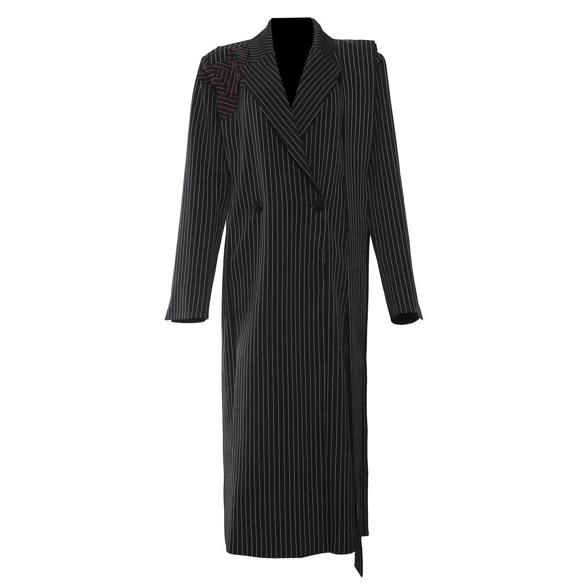 Striped Floral Long Blazer Coat Black