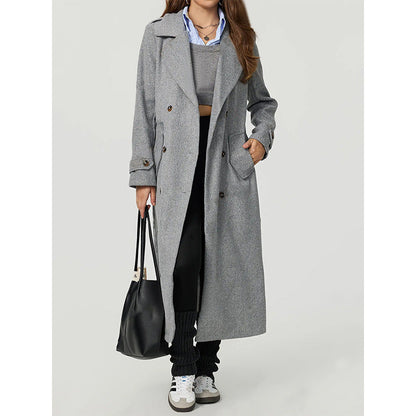 Double Breasted Woolen Coat Outerwear Gray
