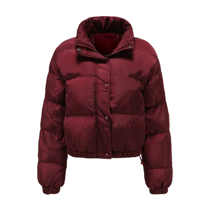Long Sleeve High Collar Padded Jacket Burgundy