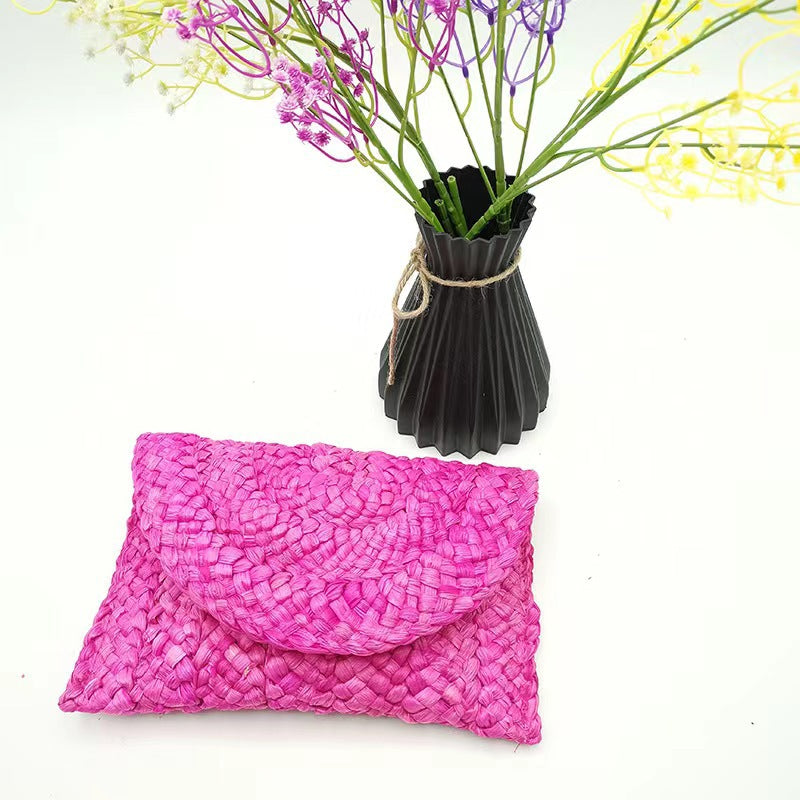 Corn Husk Straw Bag Clutch Bag Handmade Eco Friendly One Size Coral Red