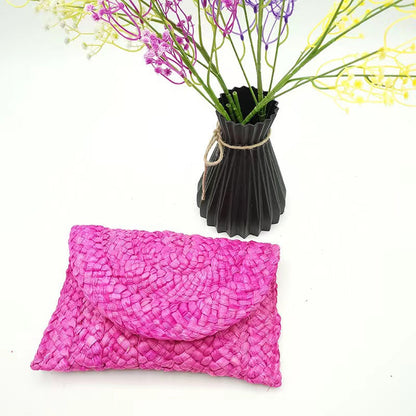 Corn Husk Straw Bag Clutch Bag Handmade Eco Friendly One Size Coral Red