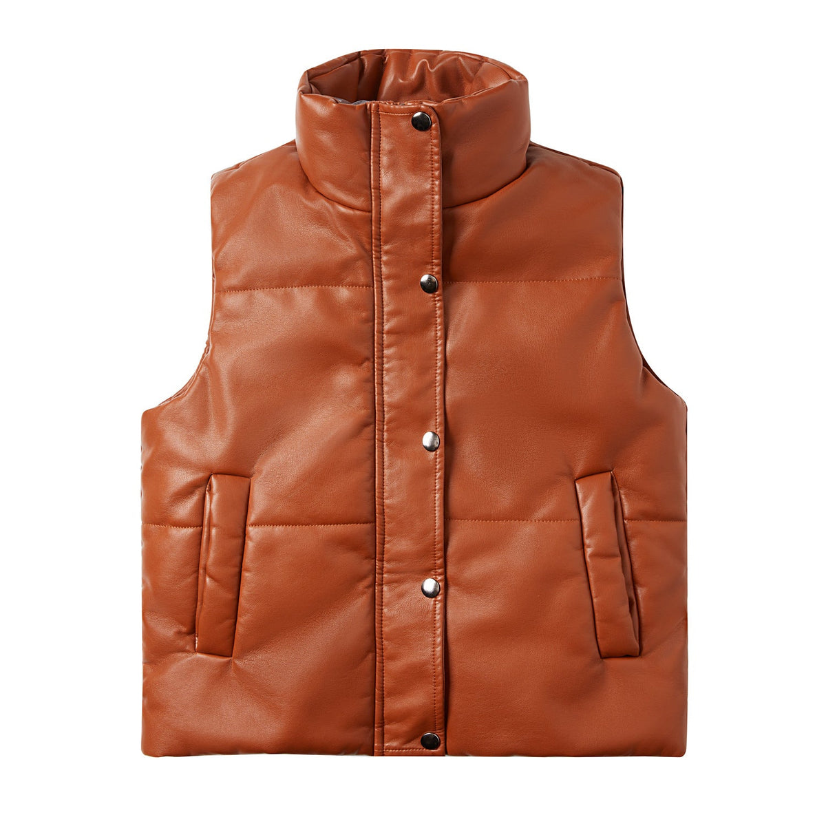 Quilted Vegan Leather Vest Jacket camel