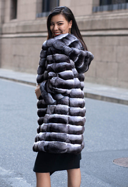 Artificial Mink Hooded Fur Coat