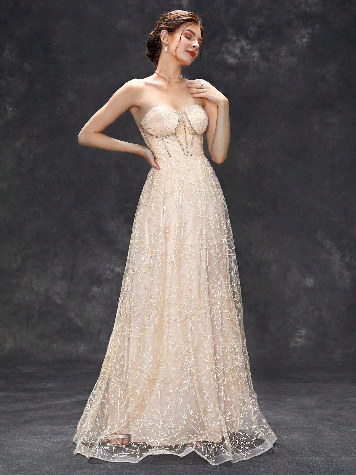 Champagne Tube Top Dress Maxi Dress Slim Fit Evening Dress Champagne