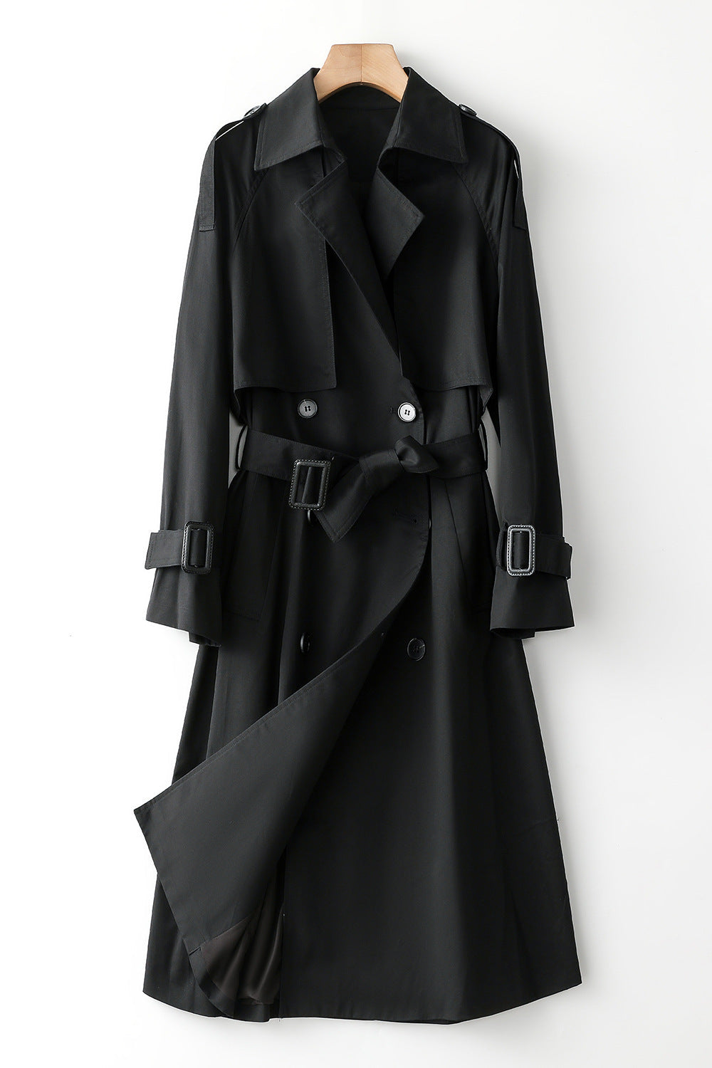 Khaki Trench Long Coat S Black