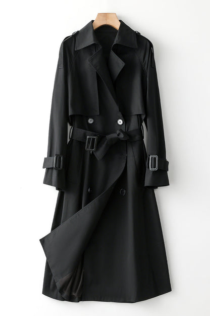 Khaki Trench Long Coat S Black