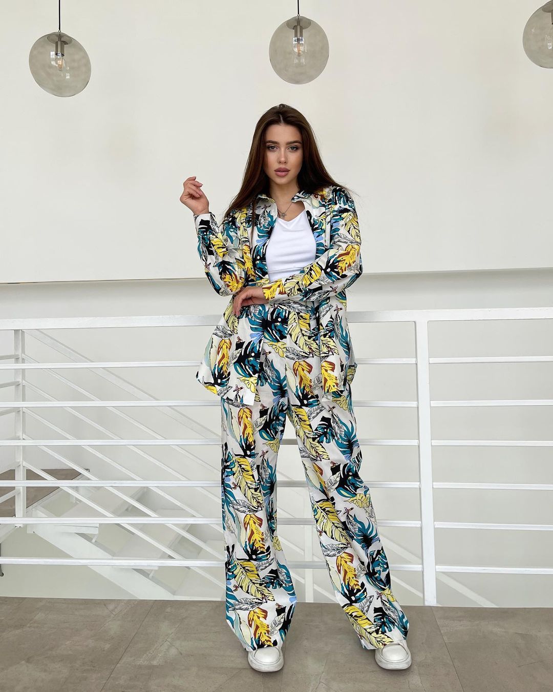 Printed Relaxed Fit Casual Set Yellow and Blue Printing