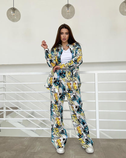 Printed Relaxed Fit Casual Set Yellow and Blue Printing