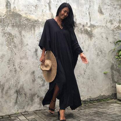 Relax Fit Versatile Solid Color Kaftan One Size Black