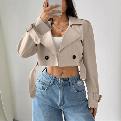 Belt Short Trench Short Jacket Apricot
