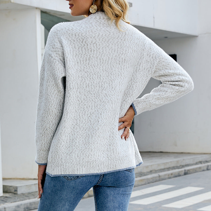 Contrast Color Button Sweater