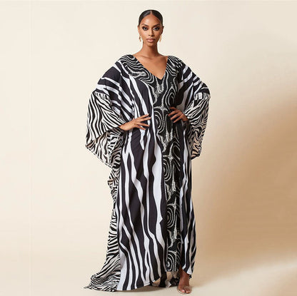Zebra Print Beach Cover-up Oversized Size Length Gown Sun Protection Shirt Bikini Cover One Size Zebra Black and White Stripes