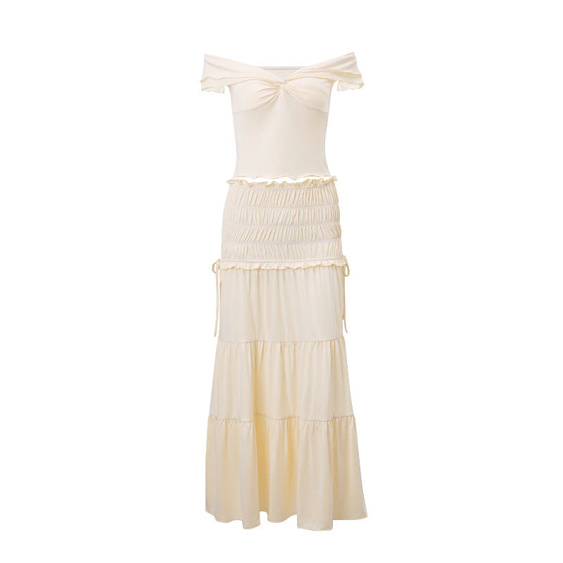 Sexy Cropped Low Cut Short Pleated Skirt Set White Vest